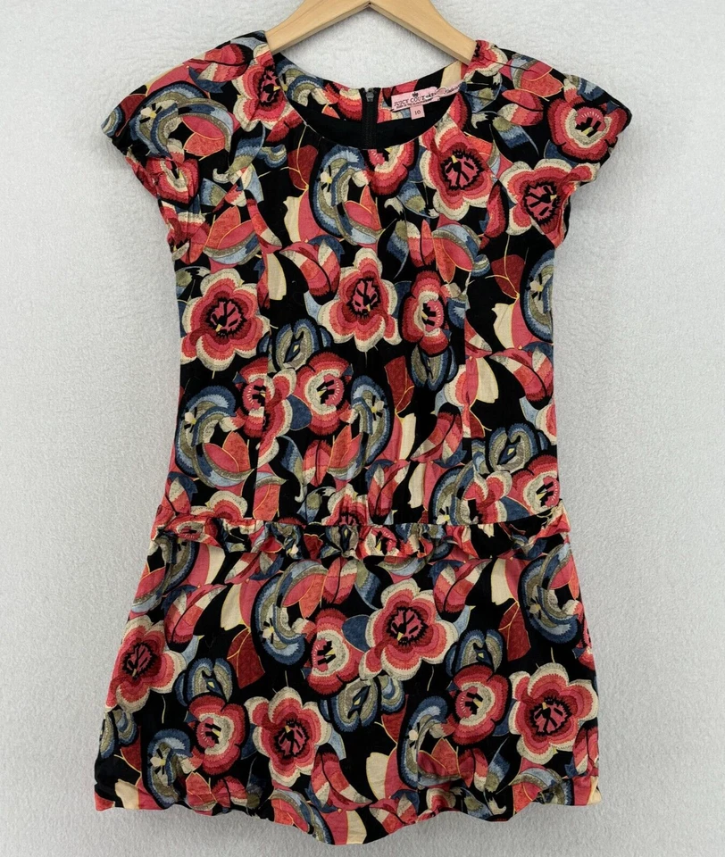JUICY COUTURE Dress Girls 10 Floral Ruffled Round Neck Cap Sleeve Cotton Pink - Image 1 of 4