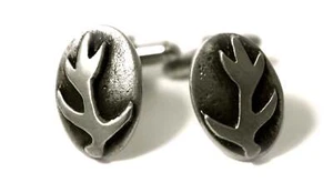 Solid Pewter Scottish Stag Antler Cufflinks in Brushed Antique with T-Bar - Picture 1 of 1