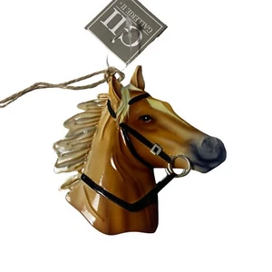 Gallarie II Tan Double Sided Metal Horse Head Christmas Ornament - Picture 1 of 3