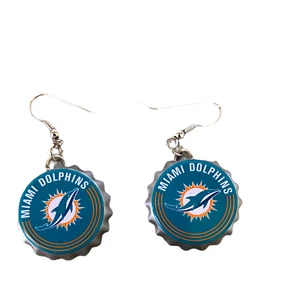 Miami Dolphins NFL Team Logo Licensed, Bottle Cap Style Dangle Earrings NFL NEW - Picture 1 of 1