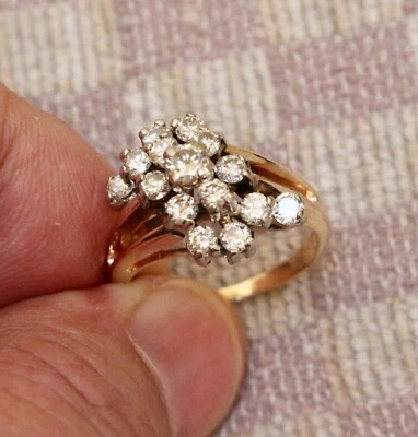 ESTATE 14K YELLOW GOLD ONE CARAT NATURAL MINED DIAMOND COCKTAIL RING (size 6.5) - Image 1 of 4