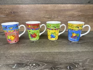 Sango Sangria By Sue Zipkin 12 Oz Coffee Mugs Mixed Fruits ~set Of 4 - Picture 1 of 12