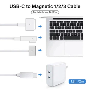 For MacBook Air/Pro USB-C Type C to Magsafe 3/2/1 (L/T-Tip)Magnetic Power Cable - Picture 1 of 21