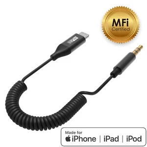 Cable en espiral de audio de 3,5 mm con conector Lightning certificado iDARS MFi - negro - Imagen 1 de 9
