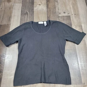 Villager by Liz Claiborne Women's Cuff Sleeve Ribbed Knit Top Black Size XL - Picture 1 of 6