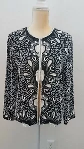 NITE LINE WOMENS SIZE MEDIUM BLACK WHITE BEADED LONG SLEEVE EVENING JACKET - Picture 1 of 6