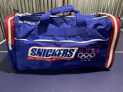 Vintage Adidas Snickers 1992 US Olympic Team Duffel Blue Bag Snackfood Sponsor - Image 1 of 4