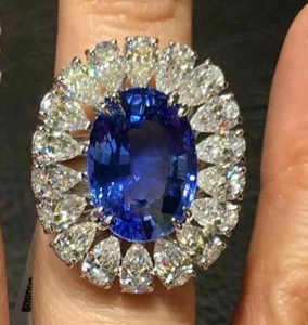 Antique Vintage 5.10 Ct Blue Sapphire & Diamond Art Deco Wedding Ring 925 Silver - Picture 1 of 3