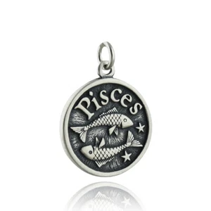 Pisces Sign Zodiac Charm w/ Intuitive Trait - 925 Sterling Silver Gift - Picture 1 of 6