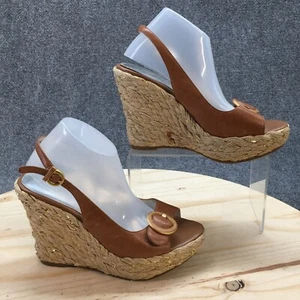 Jessica Simpson Sandals Womens 6B Gauma Slingback Wedge Espadrille Brown Leather - Picture 1 of 20