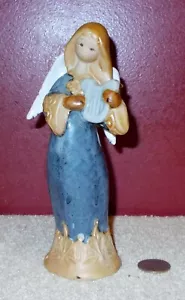 Pottery Angel Playing Harp Figurine Ceramic - Picture 1 of 9