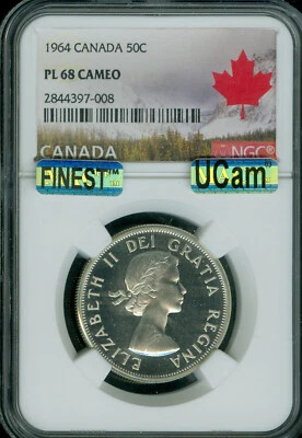 1964 CANADA 50 CENTS NGC PL68 CAMEO MAC UCAM FINEST GRADE MAC SPOTLESS * - Image 1 of 2