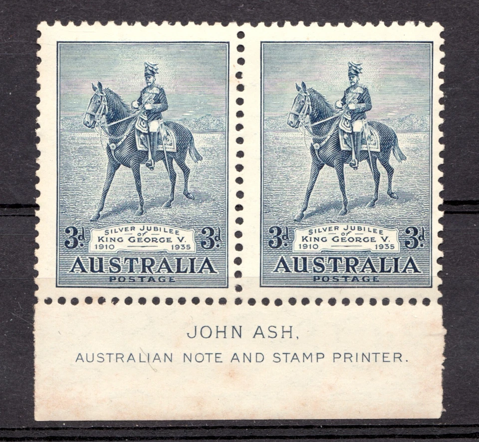 1935 Australia Sc# 153 - 2d, KGV Silver Jubilee, Horse, inscription block. MNH - Image 1 of 1
