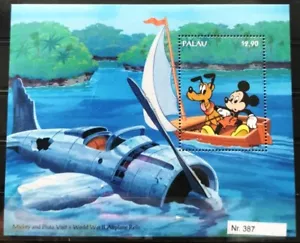 DD387 Palau MNH Disney Cartoni Animati Topolino Plutone visita seconda guerra mondiale aereo reliquia - Foto 1 di 6