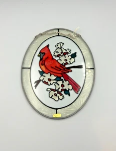 Joan Baker Designs Hand Painted Red Cardinal Hanging Glass Window Art Suncatcher - Picture 1 of 7