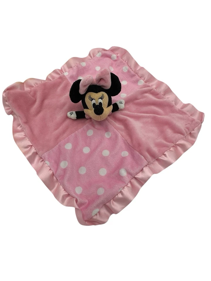 Disney Bebé Minnie Mouse Manta Borde Orejas Arrugadas Seguridad Lovey Rosa Blanco Foto 1 de 4