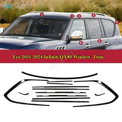 Para Infiniti QX80 2011-2024 Tira de ventanas de acero negro Moldura Cubierta Borde Foto 1 de 4