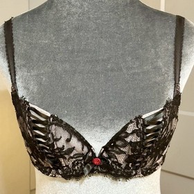 Agent Provocateur Darla Black/Pink Bra Floral Lace Corset Detail Size 34C NWT