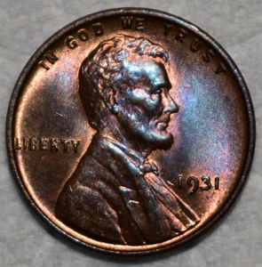 Brilliant Uncirculated 1931-P Lincoln Cent, Attractively Toned w/ Accents of Red - Photo 1/2