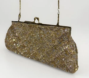 Carlo Fellini Jeweled Clutch Beaded Evening Bag Sparkling Glamorous Gold Tone - Picture 1 of 12