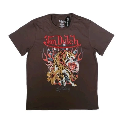 Camiseta de manga corta para hombre Von Dutch gráfica con logotipo bordado talla grande marrón Foto 1 de 4