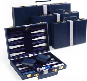 Reise kleines 11 Zoll Backgammon blau Sets klassisches Brettspiel mit Premium Leder - Bild 1 von 6