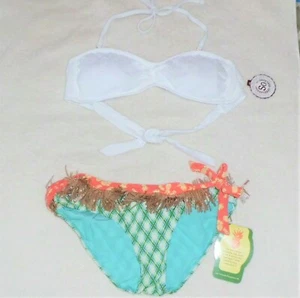 NEW Aloha Hawaii Swimsuit Bikini sz L Bottom/XL Top NWT Grass Skirt Bandeau Lace - Picture 1 of 12