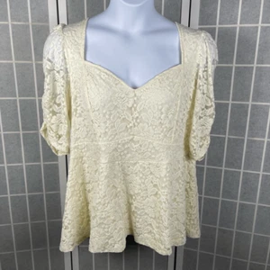 Torrid Size 3 Ivory Lace Peplum Puff Sleeve Sweetheart Top Romantic Cottagecore - Picture 1 of 9
