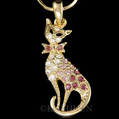 Lila Kätzchen mit Swarovski Kristall Gold TN Tier Süß Halskette - Bild 1 von 2