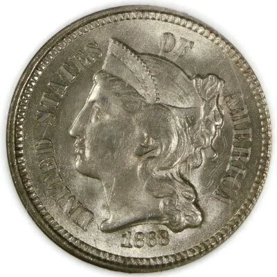 ❤️🤍🩵🤩😍NGC MS64 1868 3 CENT NICKEL - Image 1 of 3