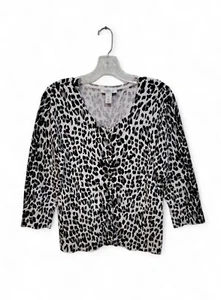 White House Black Market Women's Medium Animal Print Cardigan 3/4 Sleeve - Picture 1 of 7