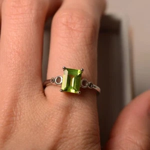 Green Peridot 925 Sterling Silver Ring Natural Gemstone Women Dainty Ring - Picture 1 of 5