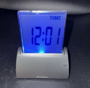 BROOKSTONE 4" Touchscreen Silver Die-Cast Clock Time Temperature Date Timer 90s - Picture 1 of 12
