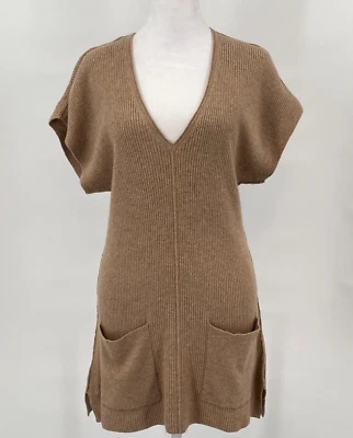 Colete Feminino Tommy Bahama Tamanho XS Bronzeado Túnica com nervuras Merino Alpaca Mergulho Decote V Macio - Imagem 1 de 4