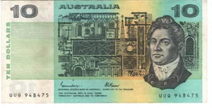 AUSTRALIA $10 Dollars VF+ Banknote (1985) P-45e Johnston-Fraser Prefix UUQ - Picture 1 of 2