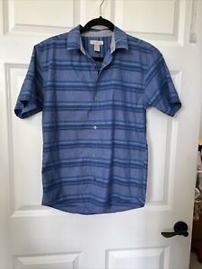 Calvin Klein Jeans Boy's Blue Striped Short Sleeve Button Down Shirt SzXL 18/20