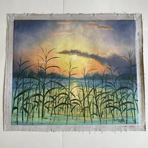Sonnenuntergang am Fluss Ölgemälde 20” x 24” - Bild 1 von 4