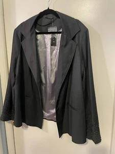ELVI Blazer Sequin Studded Cuffs Dark Blue Gray Women's Size US 22 UK 26 Jacket - Picture 1 of 11
