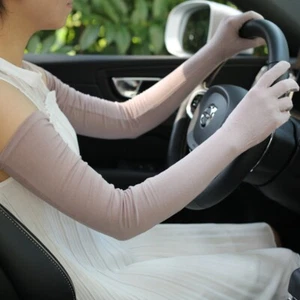 Women Satin Long Gloves Five Fingers Sunscreen Sun Protection Driving Gloves US - Picture 1 of 14