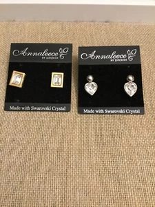 Annaleece by DeVries (2) Pair Pierced Post Earrings with Swarovski Crystals - Picture 1 of 5