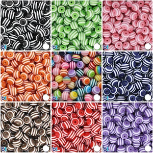 BeadTin White Striped Opaque 12mm Round Resin Beads (50pcs) - Color Choice - Picture 1 of 15
