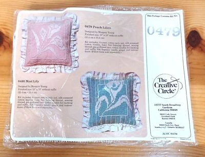 Peach Lillies Pillow Cover# 0479 Creative Circle Tapestry Craft Kit VTG 1987 NOS - Image 1 of 4