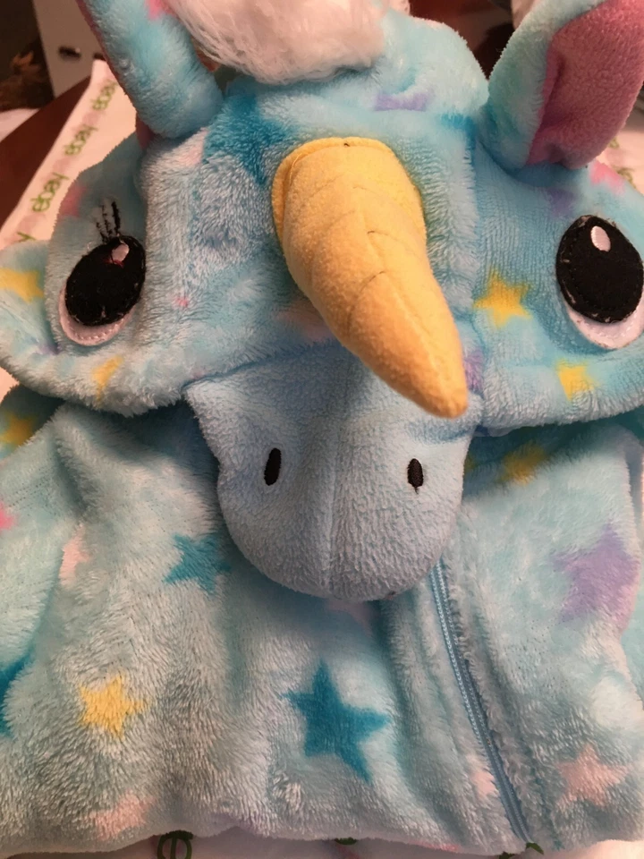 Pijama Disfraz Unicornio Gloria Desteñido Talla M 8 - 10 Azul Rosa Con Capucha Vellón Cremallera Foto 1 de 4