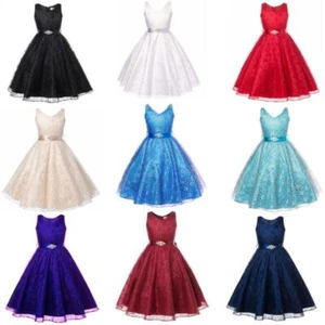Prinzessin Mädchen Brautjungfer Spitzenkleid Baby Kind Party Festzug Hochzeitskleider Abschlussball - Bild 1 von 21