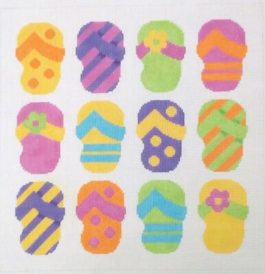 JM needlepoint handpainted canvas Pillow P020 Flip Flops Sandals 12" x 12" 13m - Image 1 of 4