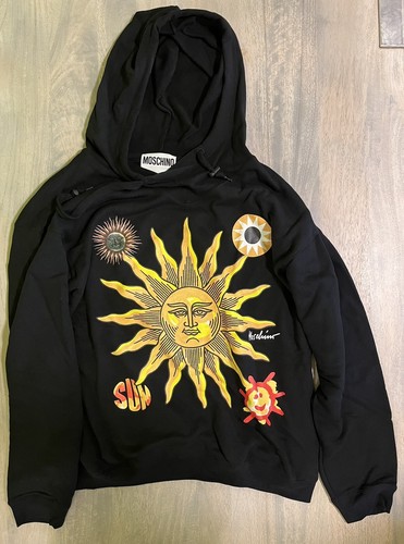 Felpa con cappuccio nera Moschino stampa sole taglia 44 US