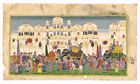 Mughal Miniatura Vecchio Dipinto Di Imperatore Royal Processione Art 29.2x16.5cm