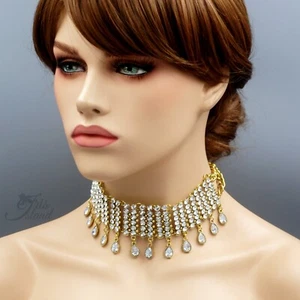 Mujeres Antiguo Oro Cristal Gargantilla Colgante Collar Rugiente Años veinte Diseño 20283 - Imagen 1 de 7