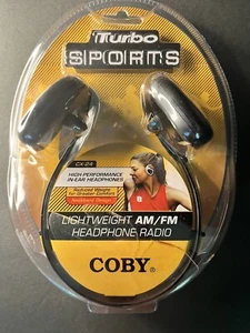 Vintage Coby CX-24 Lightweight AM/FM Radio Headphones Turbo Sport Black New - Picture 1 of 2