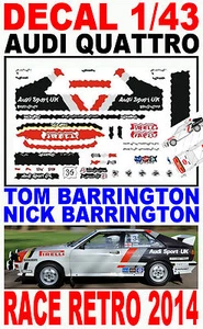 DECAL 1/43 AUDI QUATTRO TOM BARRINGTON RACE RETRO 2014 (02) - Picture 1 of 1